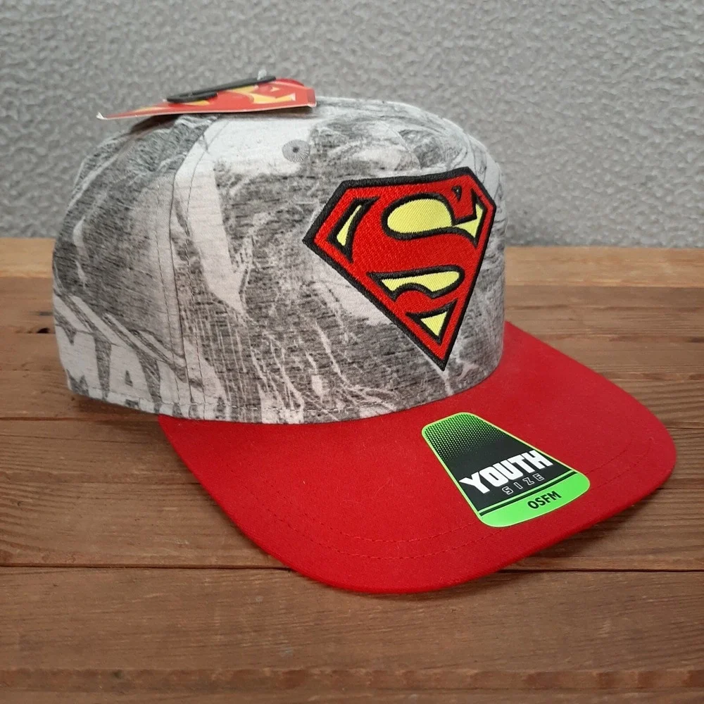 Superman Hat Kids‎ Snapback Cap Gray Red DC Comics Superhero Cartoon School NEW